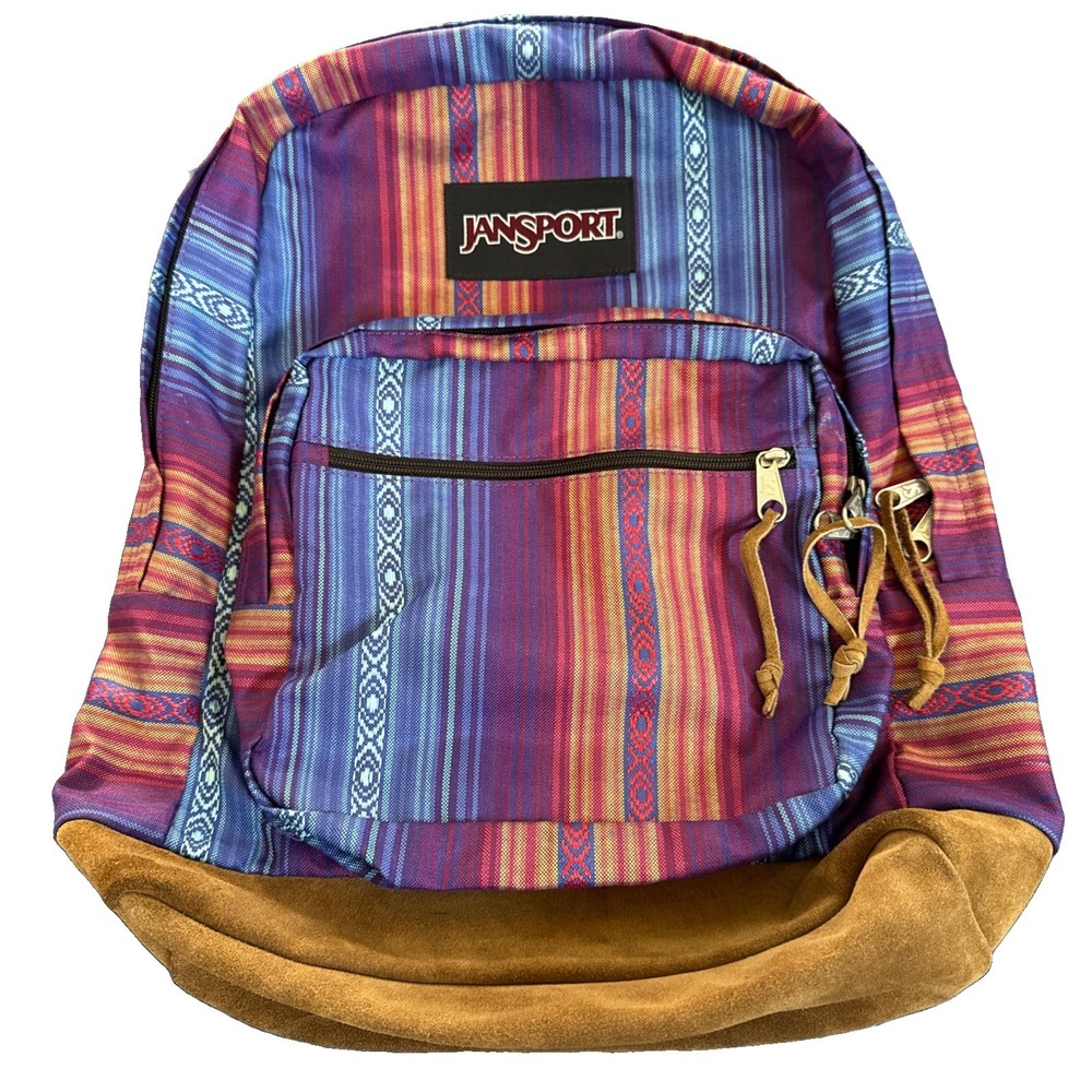 JanSport Originals Backpack Southwestern Stripe Canvas Suede Bottom Blue Purple